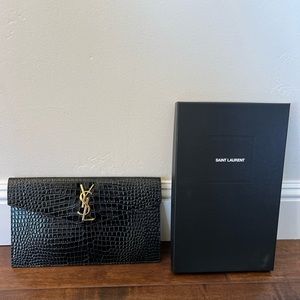 YSL UPTOWN POUCH IN CROCODILE-EMBOSSED SHINY LEATHER
